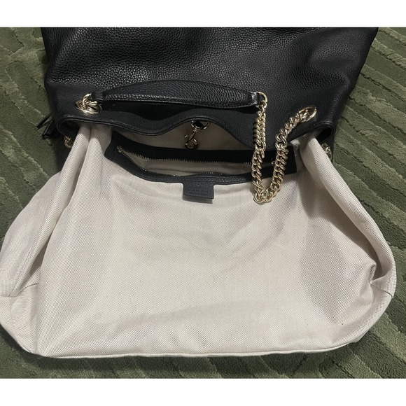 GUCCI SoHo Tote Shoulder Bag Black Leather Logo Chain Luxury Preppy - Picture 11 of 16